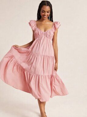 Abercrombie & Fitch Light Pink Ruffle Sleeve Poplin Midaxi Dress SP